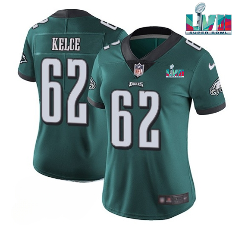 Women's Philadelphia Eagles #62 Jason Kelce Green Super Bowl LVII PatchVapor Untouchable Limited Stitched Football Jersey(Run Small)